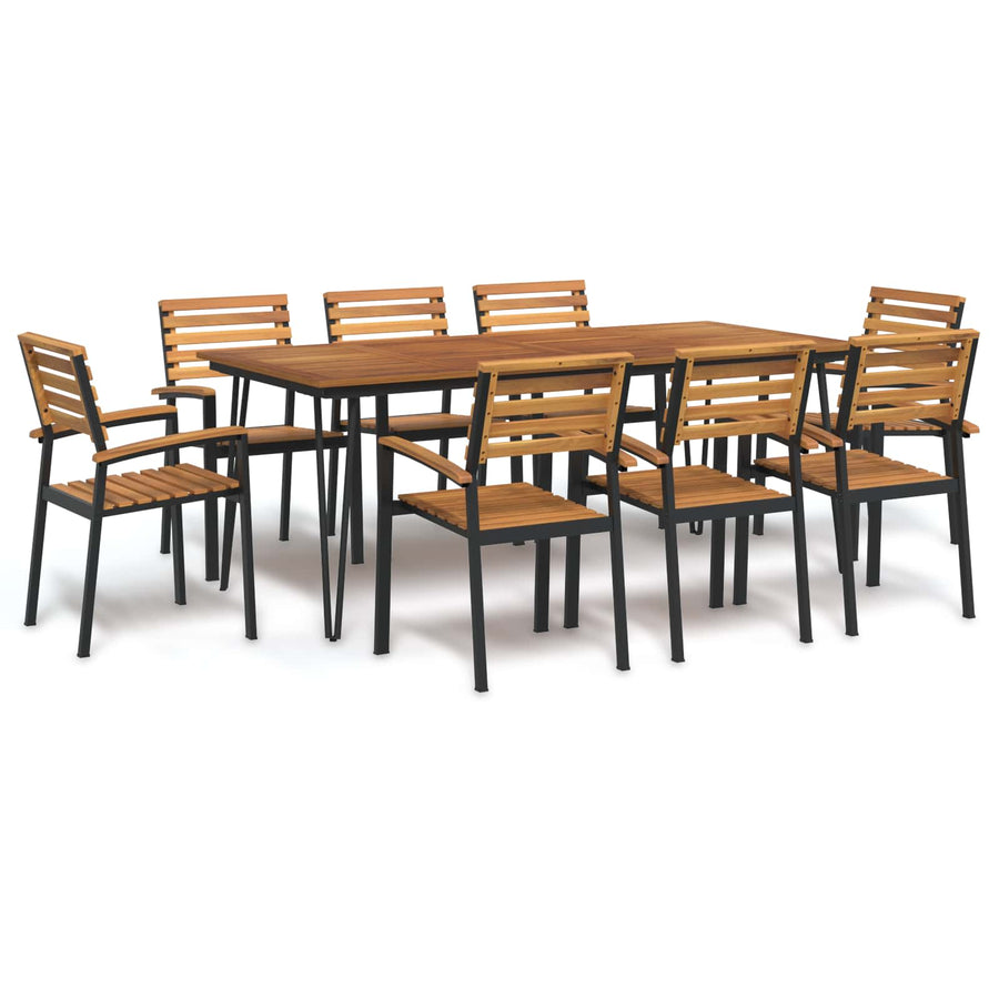 9 Piece Garden Dining Set Solid Wood Acacia and Metal