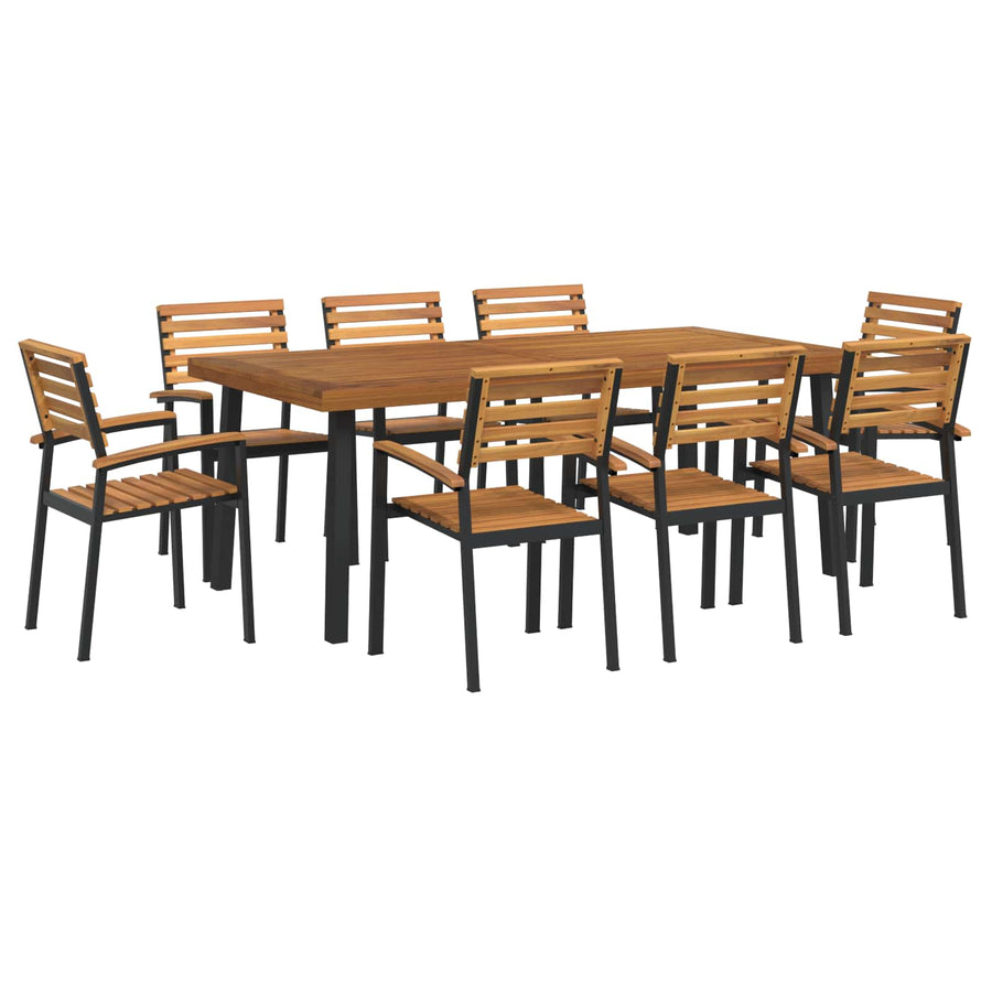 9 Piece Garden Dining Set Solid Wood Acacia and Metal