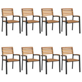Stackable Garden Chairs 8 pcs Solid Wood Acacia and Metal - Front View