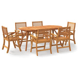 7 Piece Garden Dining Set Solid Wood Acacia - Front View