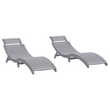Sun Loungers 2 pcs Grey 184x55x64 cm Solid Wood Acacia - Front View