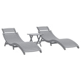 Sun Loungers 2 pcs with Table Grey Solid Wood Acacia - Front View