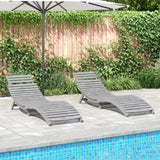 Sun Loungers 2 pcs with Table Grey Solid Wood Acacia - Side View