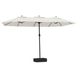Double-Head Garden Parasol with LEDs Sand White 449x265 cm - Front View