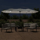 Double-Head Garden Parasol with LEDs Sand White 449x265 cm - Side View