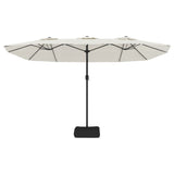 Double-Head Garden Parasol with LEDs Sand White 449x265 cm - 45-Degree Angle