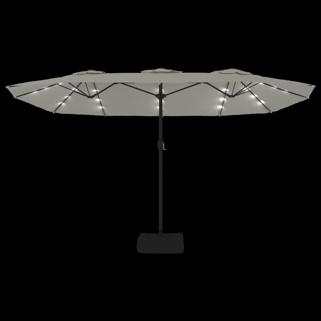 Double-Head Garden Parasol with LEDs Sand White 449x265 cm