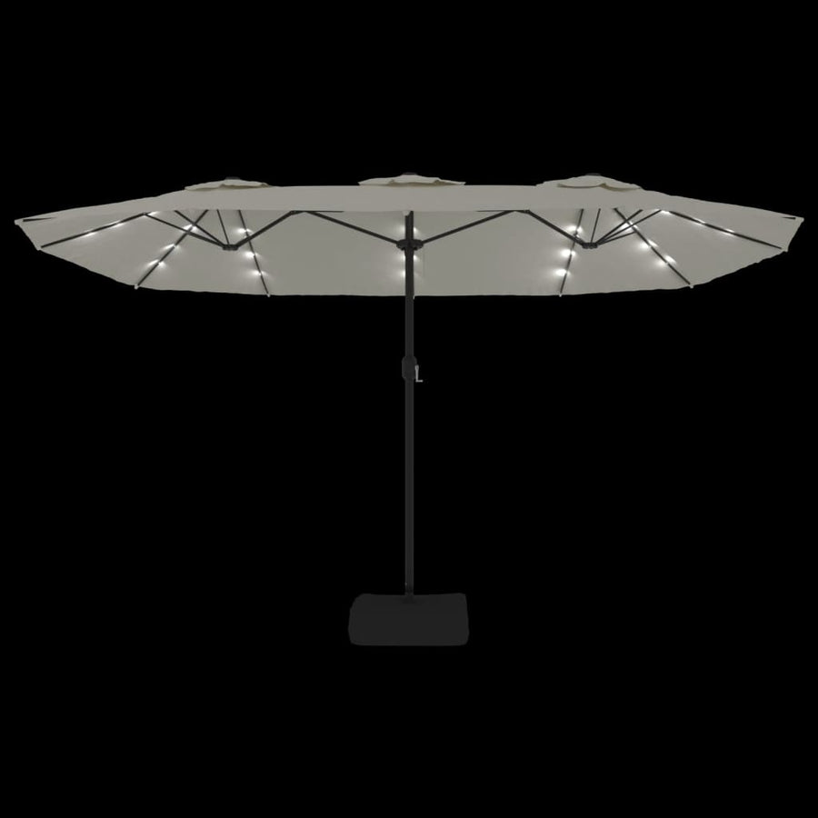 Double-Head Garden Parasol with LEDs Sand White 449x265 cm