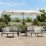 Double-Head Garden Parasol with LEDs Sand White 449x265 cm
