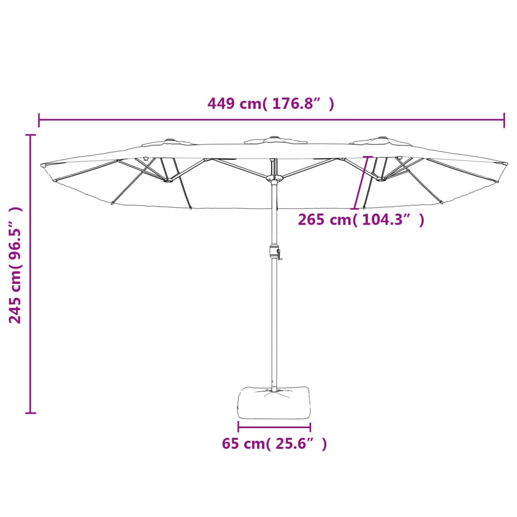 Double-Head Garden Parasol with LEDs Green 449x265 cm