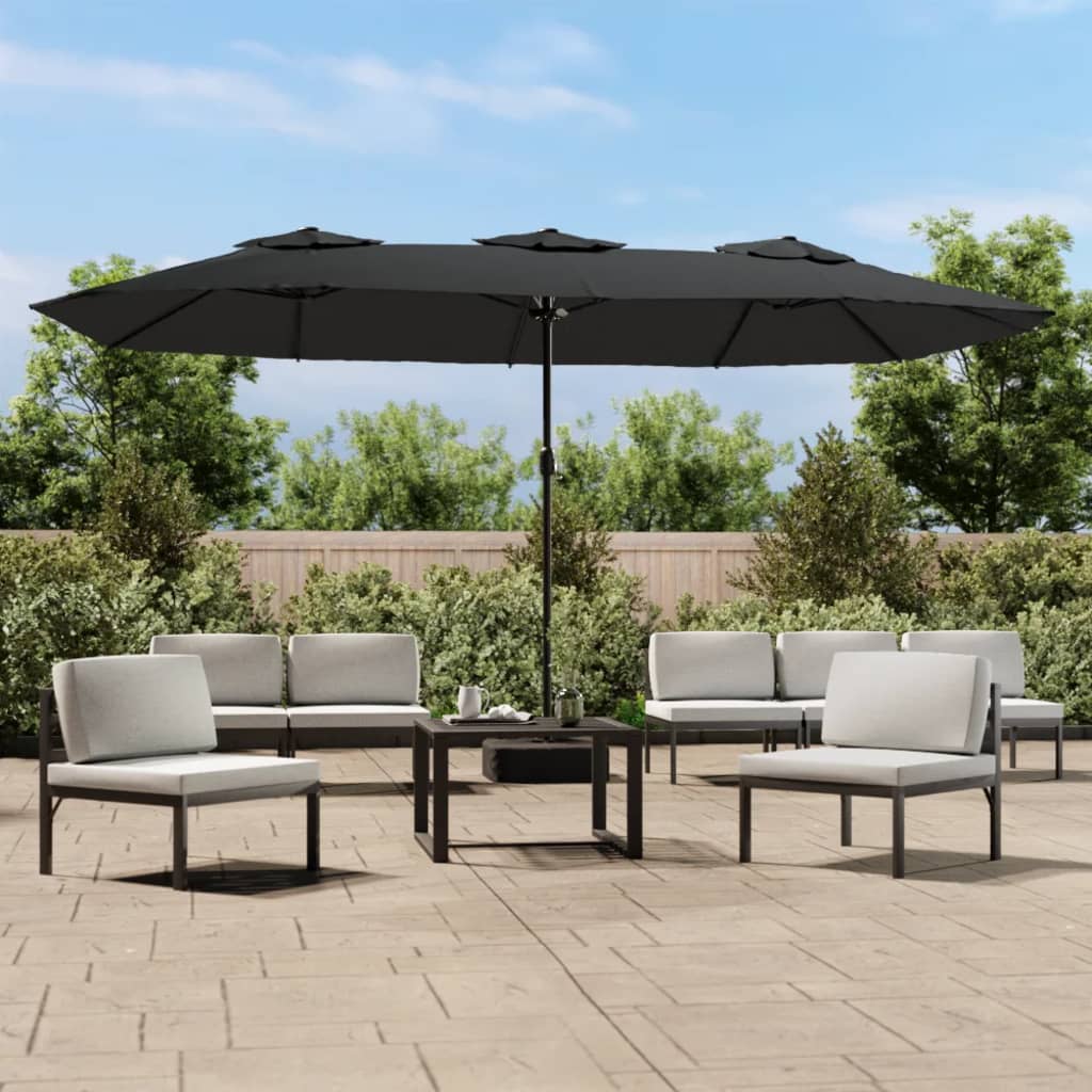 Double-Head Garden Parasol with LEDs Anthracite 449x265 cm