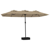 Double-Head Garden Parasol with LEDs Taupe 449x265 cm - Front View