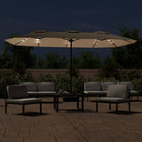 Double-Head Garden Parasol with LEDs Taupe 449x265 cm - Side View