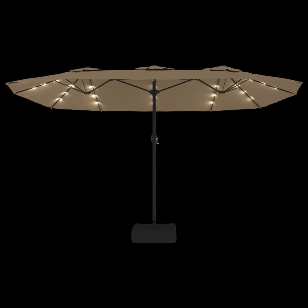 Double-Head Garden Parasol with LEDs Taupe 449x265 cm