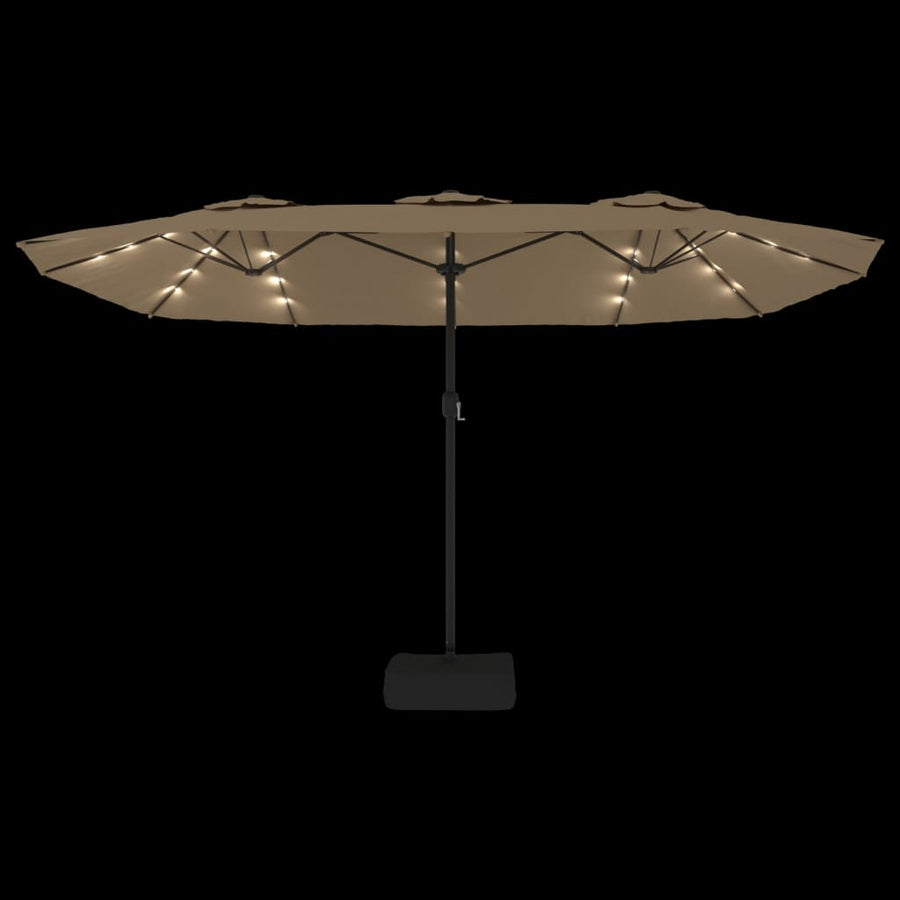 Double-Head Garden Parasol with LEDs Taupe 449x265 cm