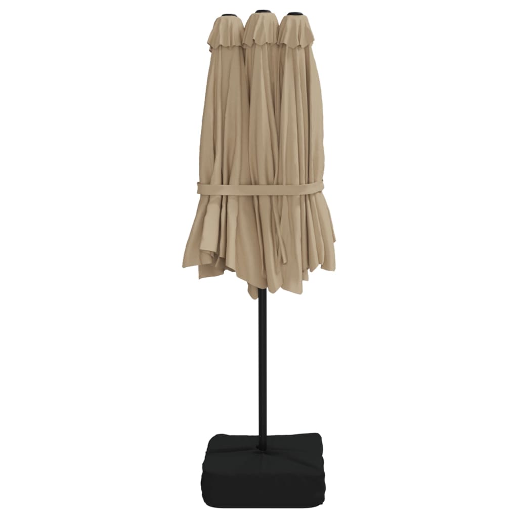 Double-Head Garden Parasol with LEDs Taupe 449x265 cm