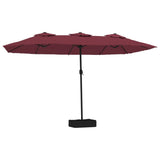 Double-Head Garden Parasol with LEDs Bordeaux Red 449x265 cm - Front View