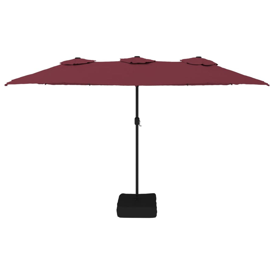 Double-Head Garden Parasol with LEDs Bordeaux Red 449x265 cm