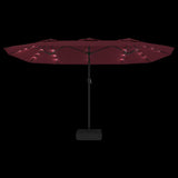 Double-Head Garden Parasol with LEDs Bordeaux Red 449x265 cm