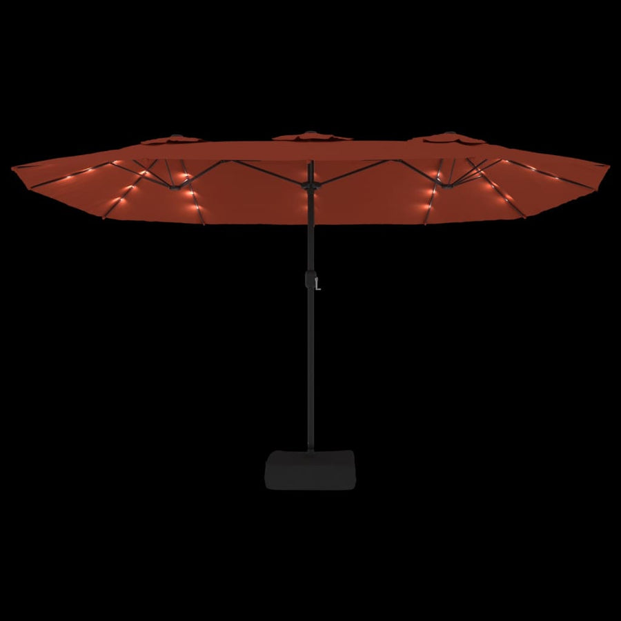 Double-Head Garden Parasol with LEDs Terracotta 449x265 cm