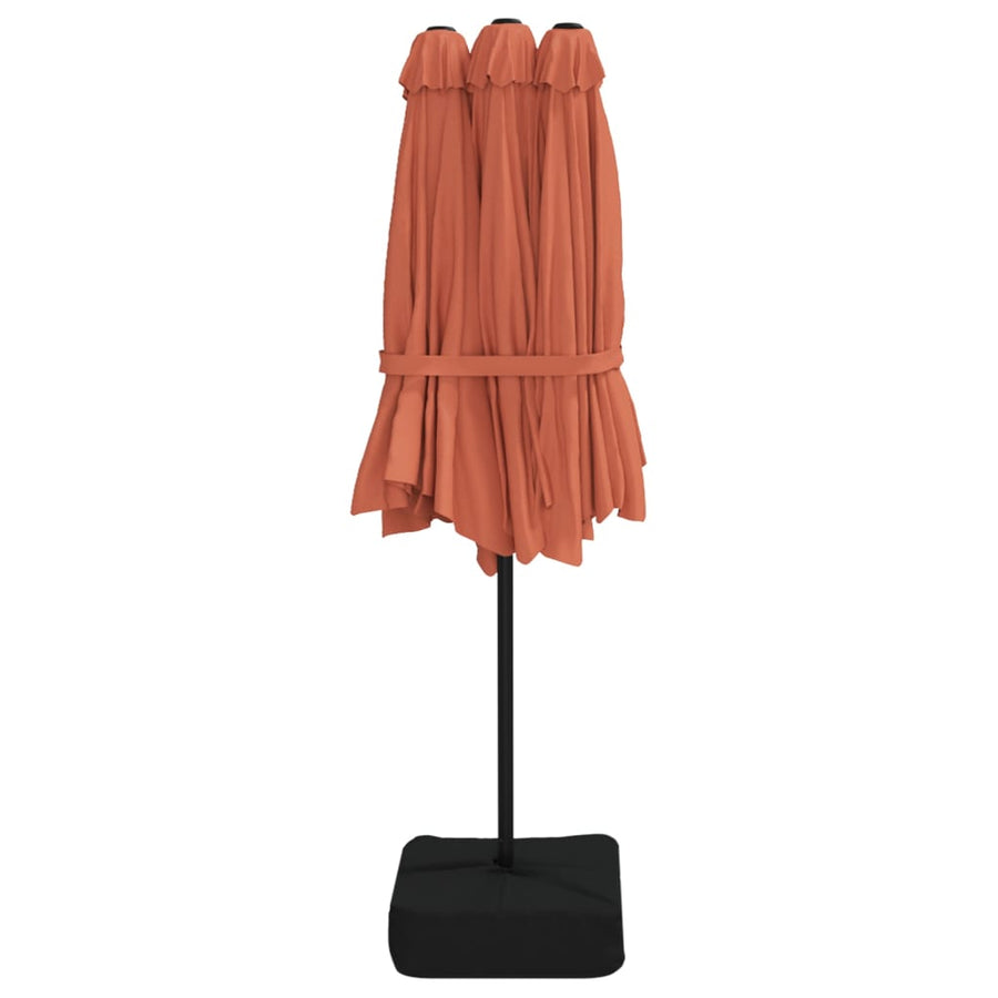 Double-Head Garden Parasol with LEDs Terracotta 449x265 cm