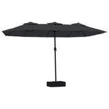 Double-Head Garden Parasol with LEDs Black 449x265 cm - Front View