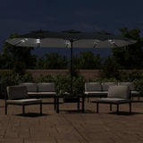 Double-Head Garden Parasol with LEDs Black 449x265 cm