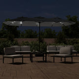 Double-Head Garden Parasol with LEDs Black 449x265 cm - Side View
