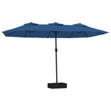 Double-Head Garden Parasol with LEDs Azure Blue 449x265 cm - Front View