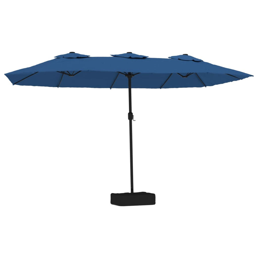 Double-Head Garden Parasol with LEDs Azure Blue 449x265 cm