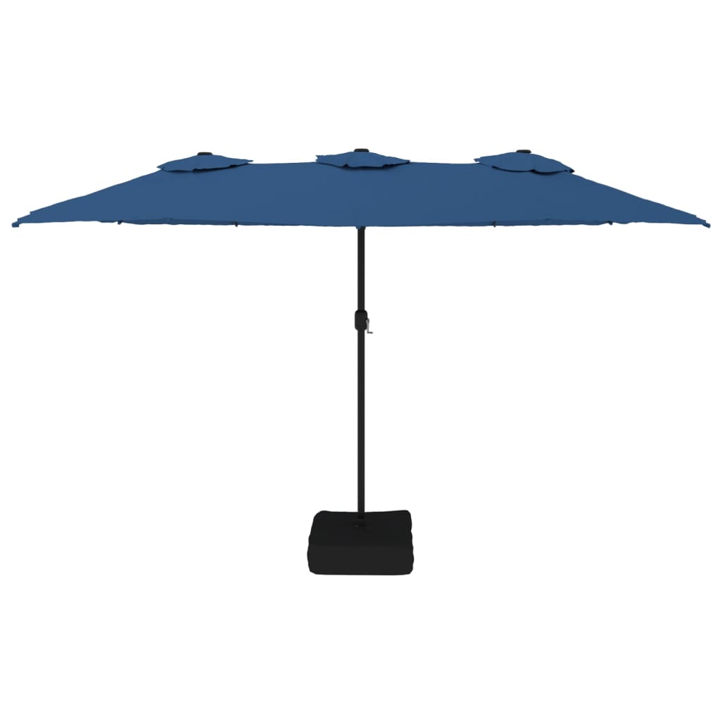 Double-Head Garden Parasol with LEDs Azure Blue 449x265 cm
