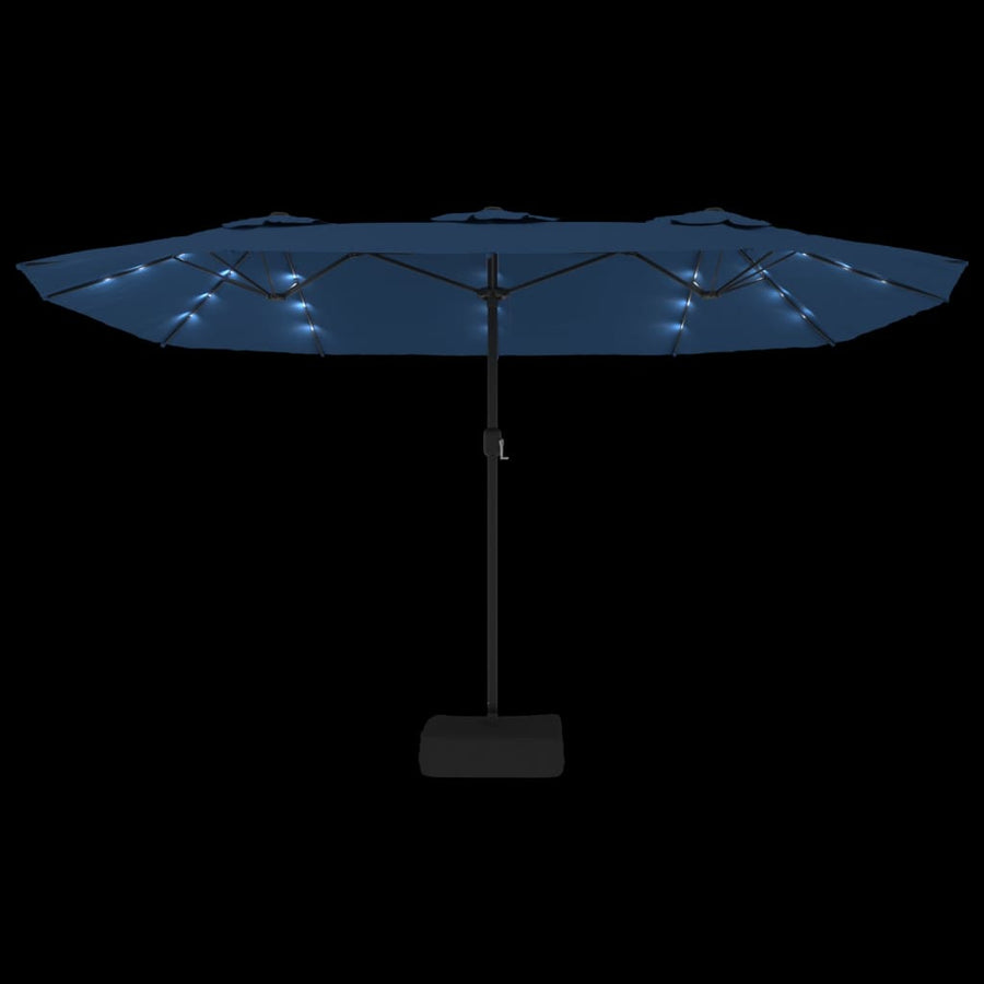 Double-Head Garden Parasol with LEDs Azure Blue 449x265 cm