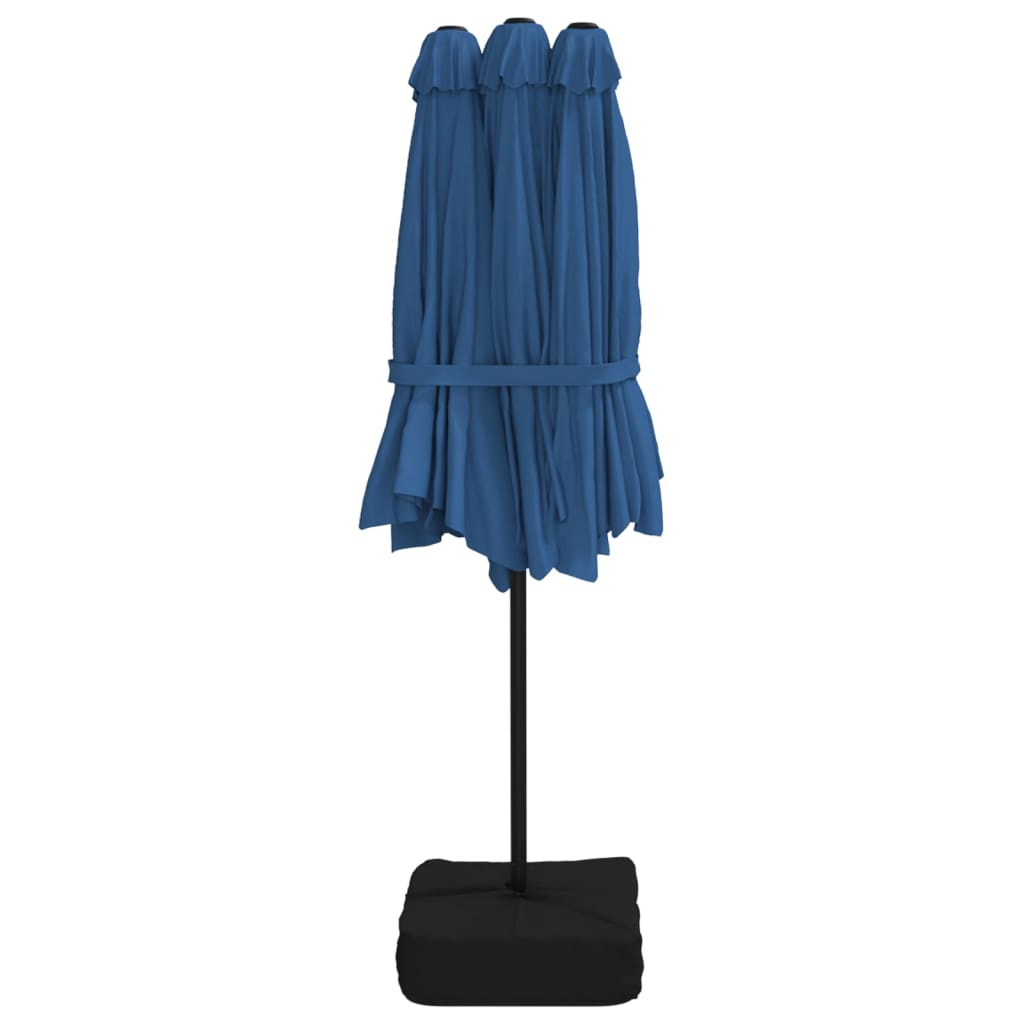 Double-Head Garden Parasol with LEDs Azure Blue 449x265 cm