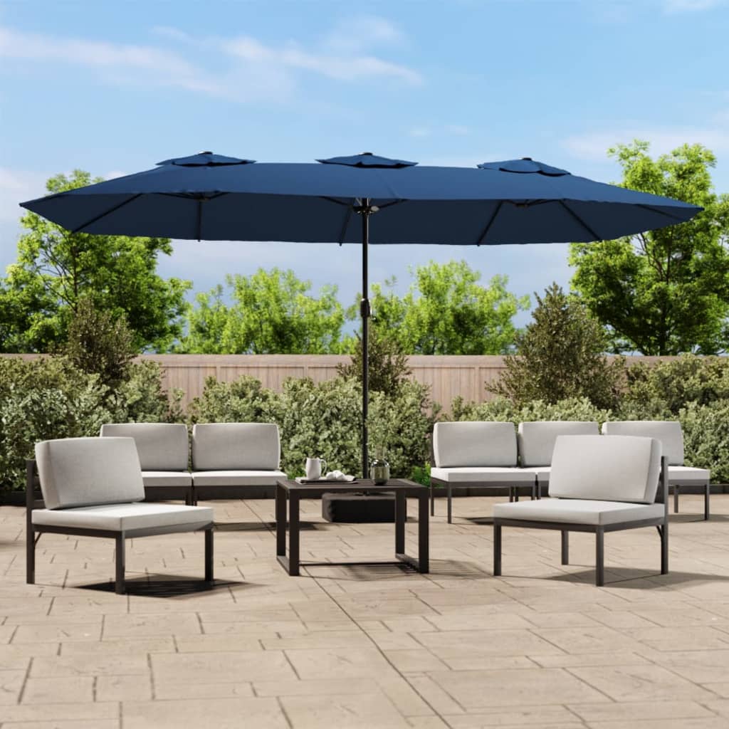 Double-Head Garden Parasol with LEDs Azure Blue 449x265 cm