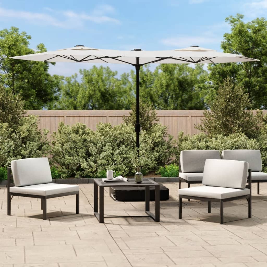 Double-Head Garden Parasol Sand White 316x145 cm