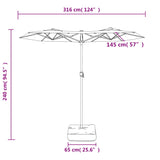 Double-Head Garden Parasol Bordeaux Red 316x145 cm - Low Angle
