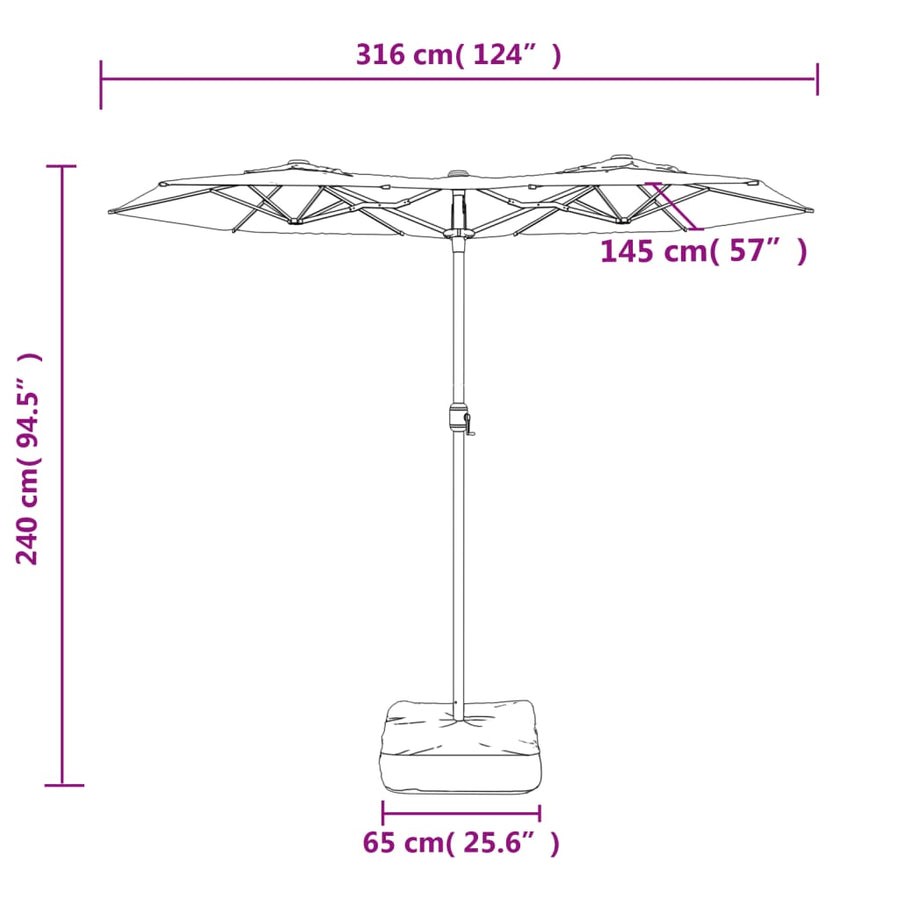 Double-Head Garden Parasol Bordeaux Red 316x145 cm
