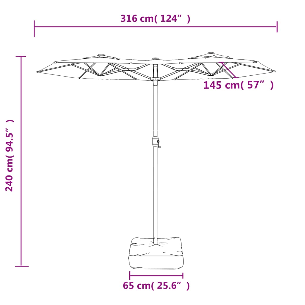 Double-Head Garden Parasol Terracotta 316x145 cm