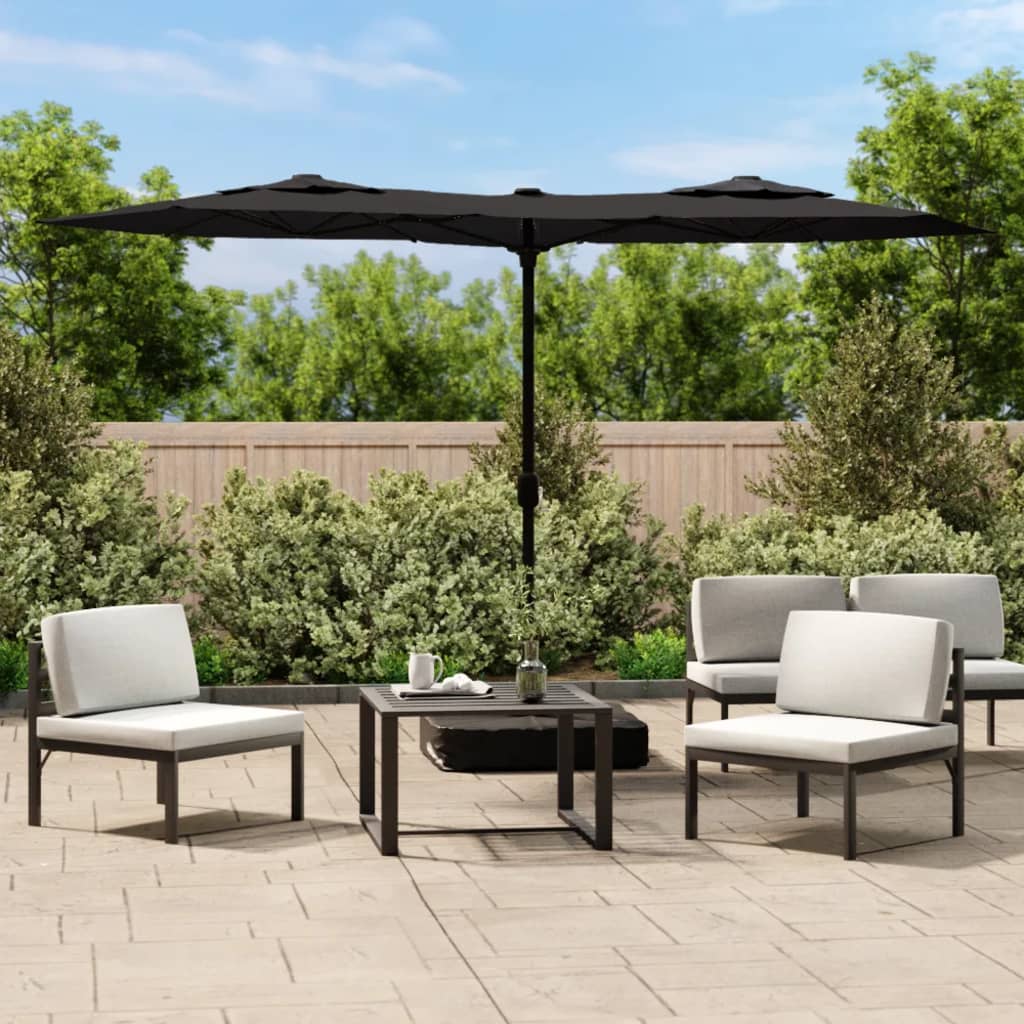 Double-Head Garden Parasol Black 316x145 cm