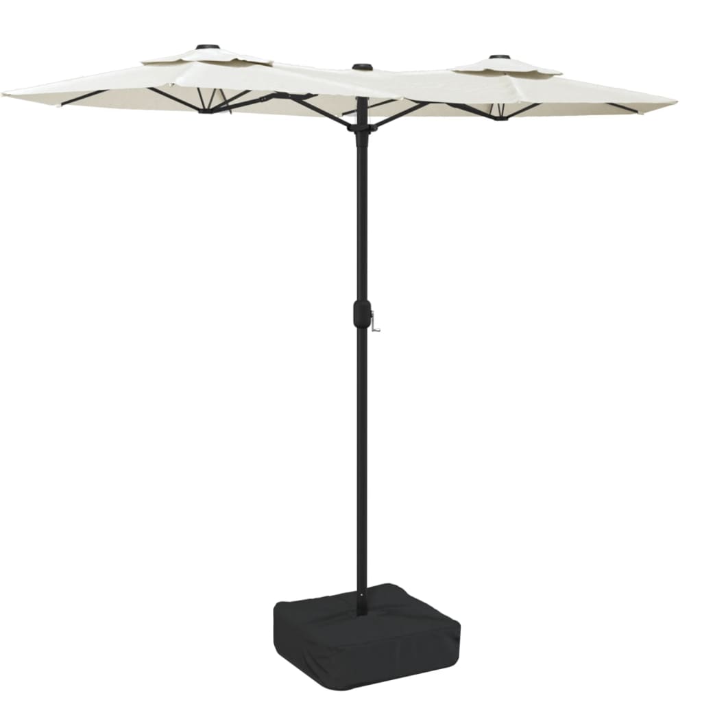 Double-Head Garden Parasol with LEDs Sand White 316x145 cm