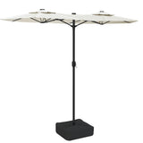 Double-Head Garden Parasol with LEDs Sand White 316x145 cm - Front View