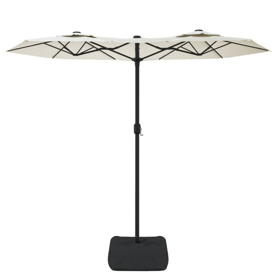 Double-Head Garden Parasol with LEDs Sand White 316x145 cm