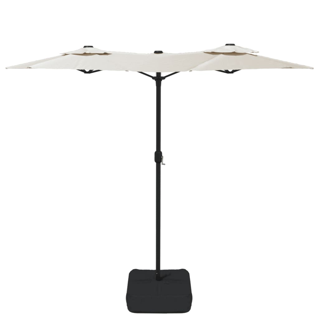 Double-Head Garden Parasol with LEDs Sand White 316x145 cm