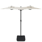 Double-Head Garden Parasol with LEDs Sand White 316x145 cm