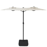 Double-Head Garden Parasol with LEDs Sand White 316x145 cm - 45-Degree Angle
