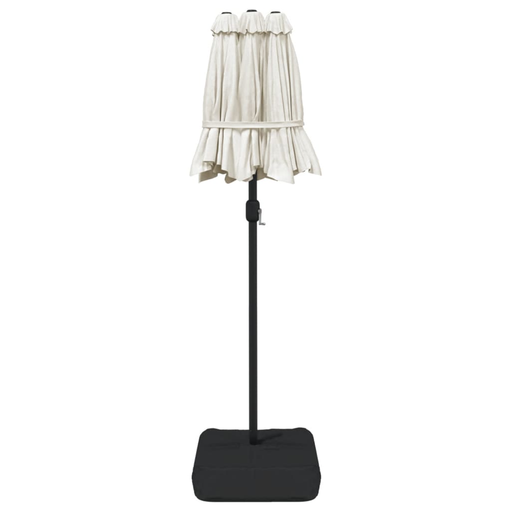 Double-Head Garden Parasol with LEDs Sand White 316x145 cm