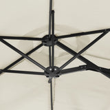 Double-Head Garden Parasol with LEDs Sand White 316x145 cm