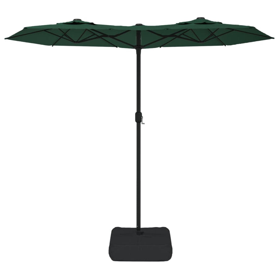 Double-Head Garden Parasol with LEDs Green 316x145 cm