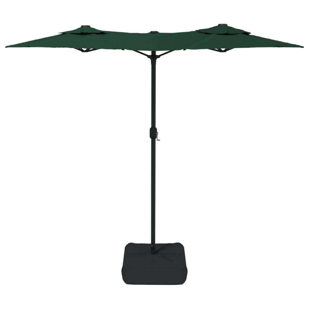 Double-Head Garden Parasol with LEDs Green 316x145 cm
