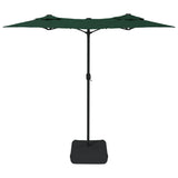 Double-Head Garden Parasol with LEDs Green 316x145 cm - 45-Degree Angle